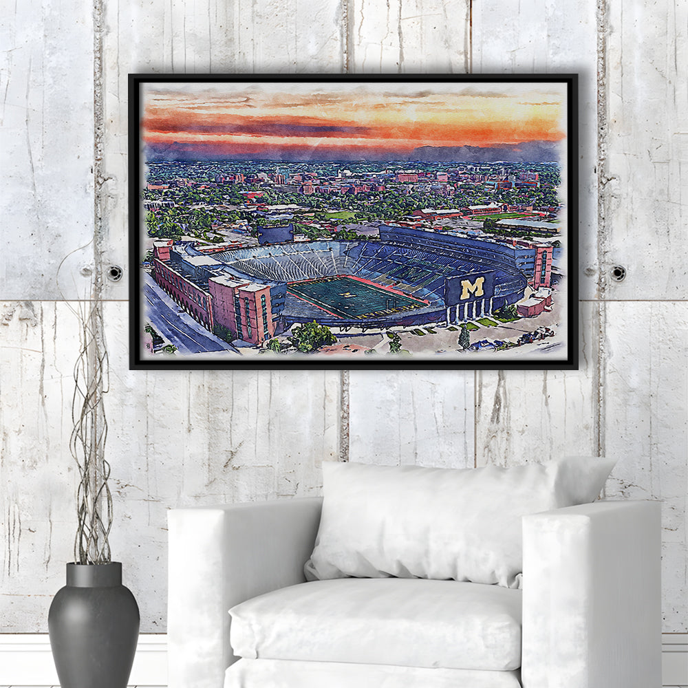 Michigan Wolverines, Michigan Painting Stadium Watercolor, Sport Gift Art, Framed Canvas Print Wall Art