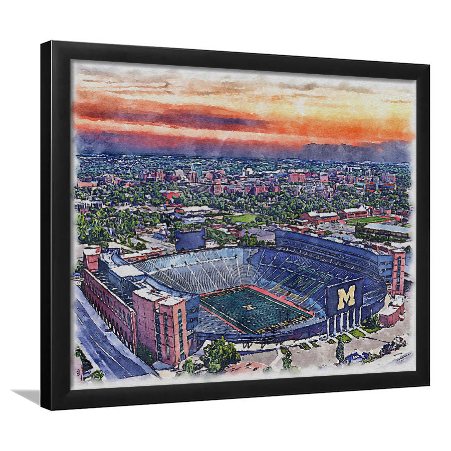 Michigan Wolverines, Michigan Painting Stadium Watercolor, Sport Gift Art, Framed Art Print Wall Decor