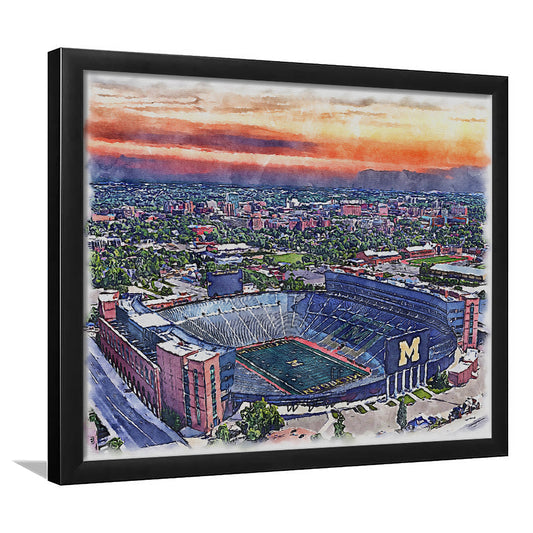 Michigan Wolverines, Michigan Painting Stadium Watercolor, Sport Gift Art, Framed Art Print Wall Decor