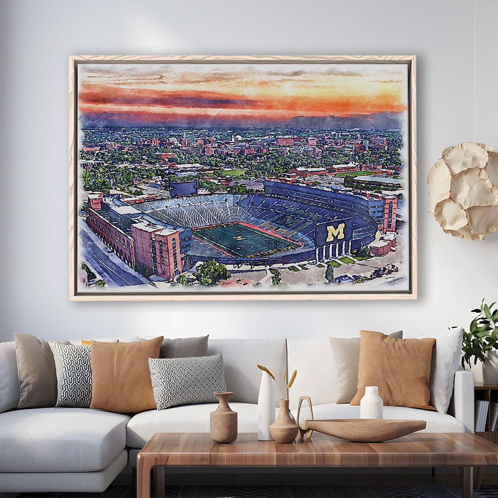 Michigan Wolverines, Michigan Painting Stadium Watercolor, Sport Gift Art, Framed Canvas Print Wall Art