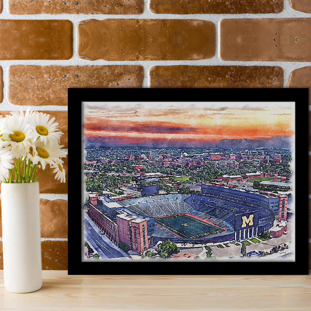Michigan Wolverines, Michigan Painting Stadium Watercolor, Sport Gift Art, Framed Art Print Wall Decor