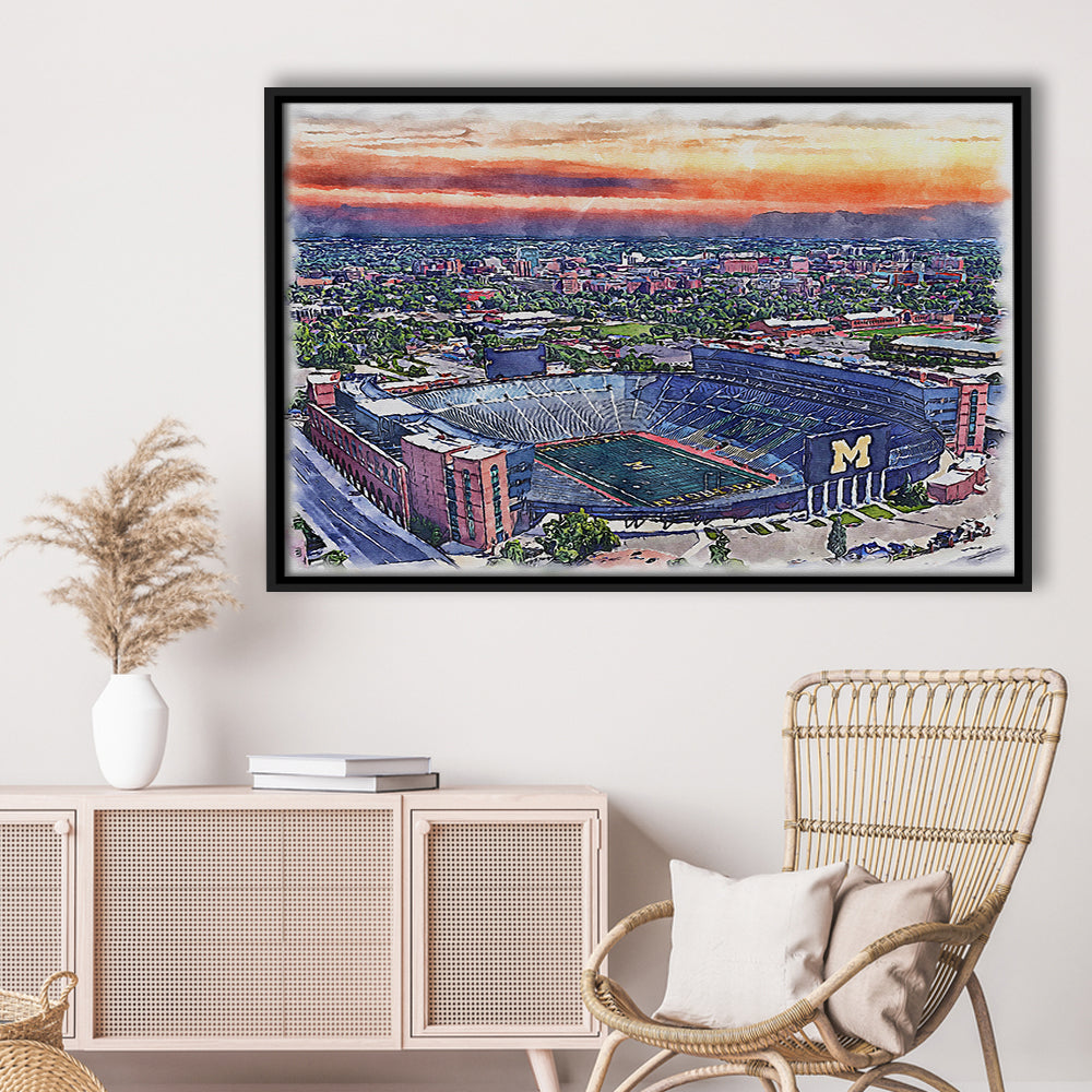 Michigan Wolverines, Michigan Painting Stadium Watercolor, Sport Gift Art, Framed Canvas Print Wall Art