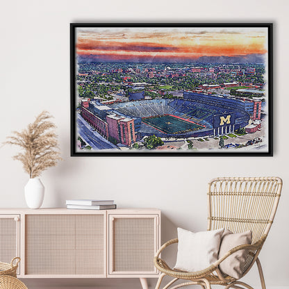 Michigan Wolverines, Michigan Painting Stadium Watercolor, Sport Gift Art, Framed Canvas Print Wall Art