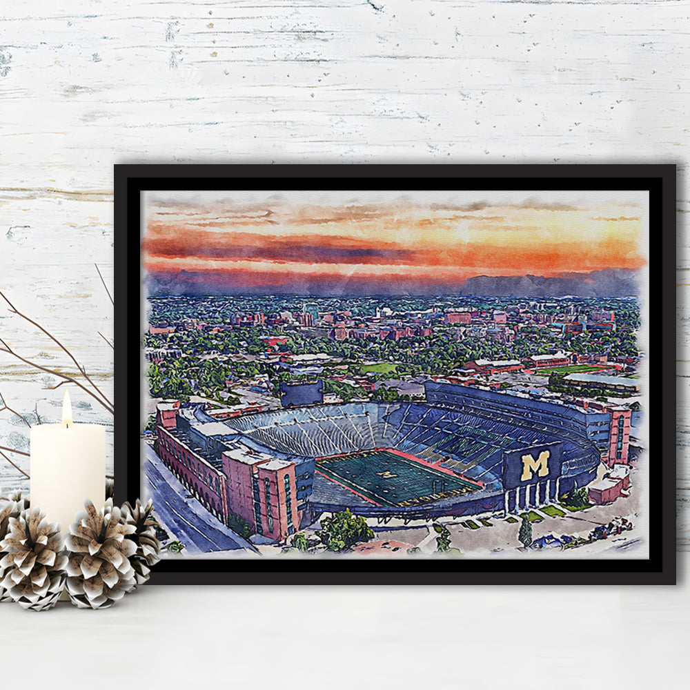 Michigan Wolverines, Michigan Painting Stadium Watercolor, Sport Gift Art, Framed Canvas Print Wall Art
