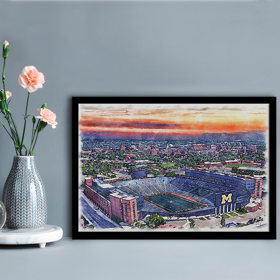 Michigan Wolverines, Michigan Painting Stadium Watercolor, Sport Gift Art, Framed Art Print Wall Decor