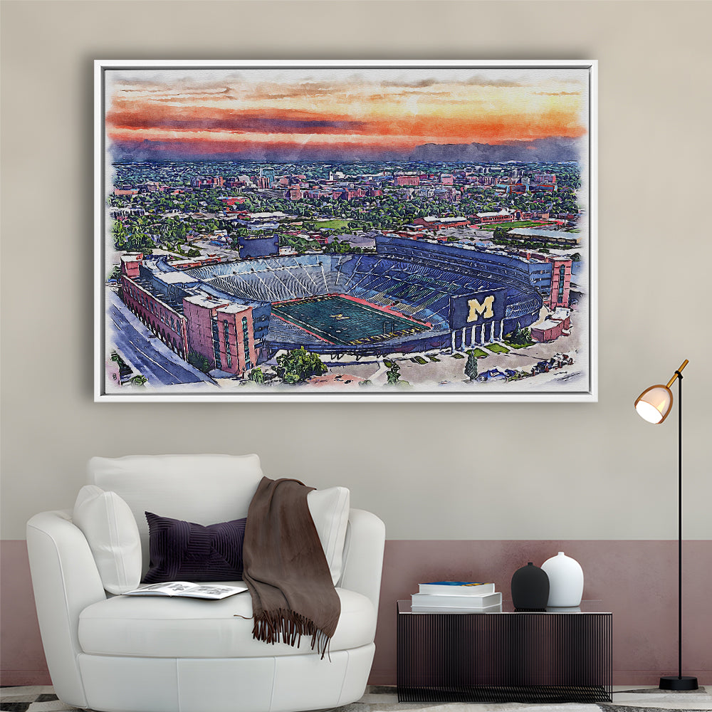 Michigan Wolverines, Michigan Painting Stadium Watercolor, Sport Gift Art, Framed Canvas Print Wall Art