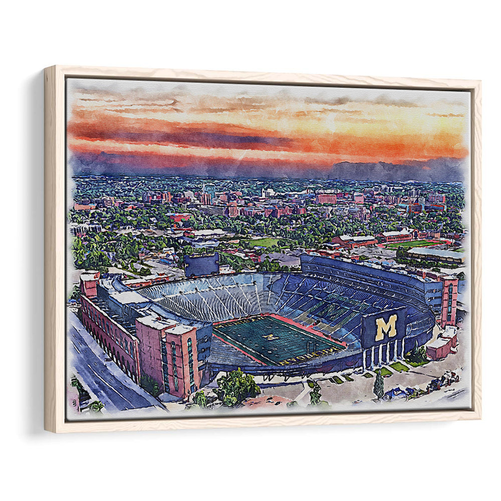 Michigan Wolverines, Michigan Painting Stadium Watercolor, Sport Gift Art, Framed Canvas Print Wall Art