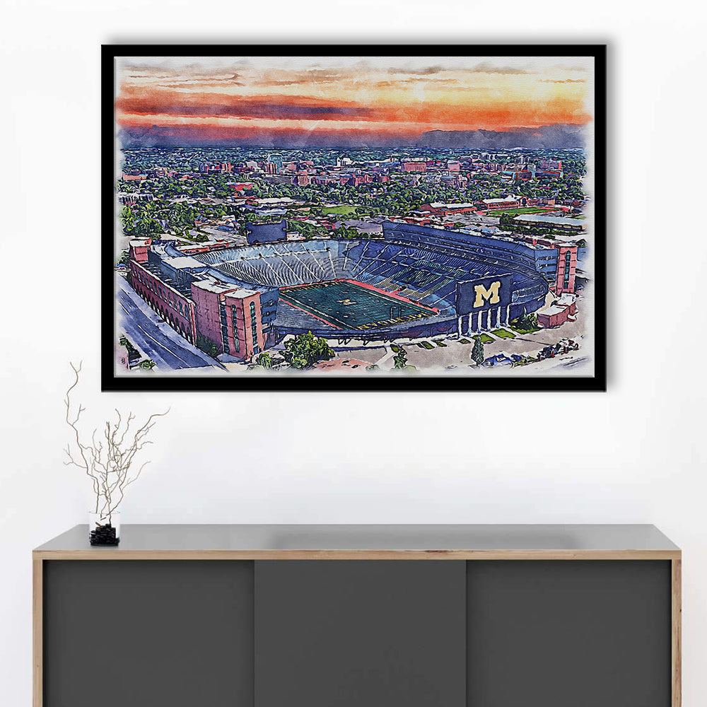 Michigan Wolverines, Michigan Painting Stadium Watercolor, Sport Gift Art, Framed Art Print Wall Decor