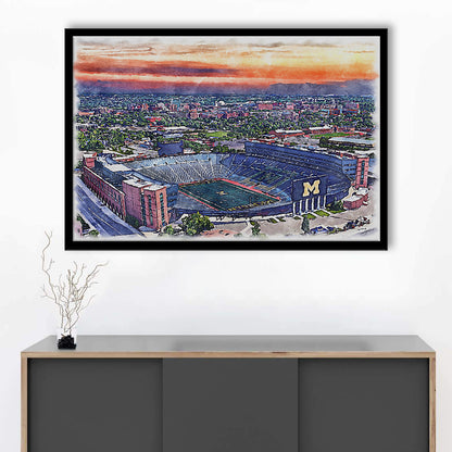 Michigan Wolverines, Michigan Painting Stadium Watercolor, Sport Gift Art, Framed Art Print Wall Decor