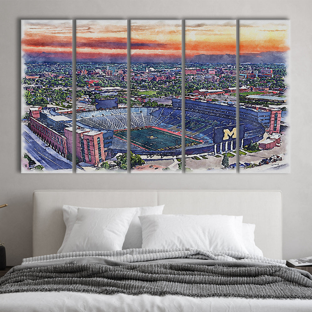 Michigan Wolverines, Michigan Painting Stadium Watercolor, Sport Art, Extra Large Canvas Print Wall Art
