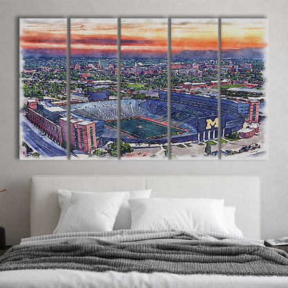 Michigan Wolverines, Michigan Painting Stadium Watercolor, Sport Art, Extra Large Canvas Print Wall Art