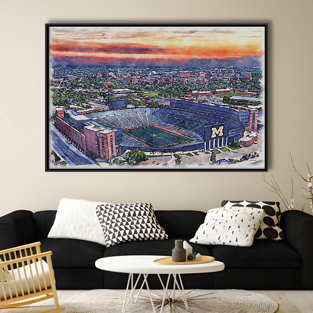 Michigan Wolverines, Michigan Painting Stadium Watercolor, Sport Gift Art, Framed Canvas Print Wall Art