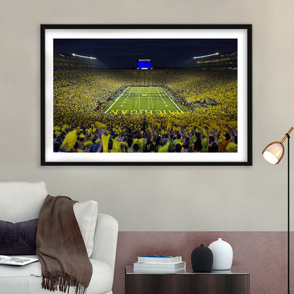 Michigan Wolverines Cornhole Boards, Stadium Canvas, Sport Art, Gift for him, White Border Framed Art Print Wall Decor
