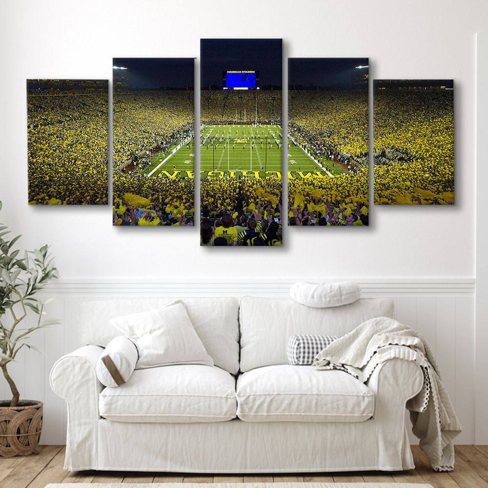 Michigan Wolverines Cornhole Boards, Stadium Canvas, Sport Art, Gift for him, 5 Panel, Large Canvas, Canvas Print Wall Art