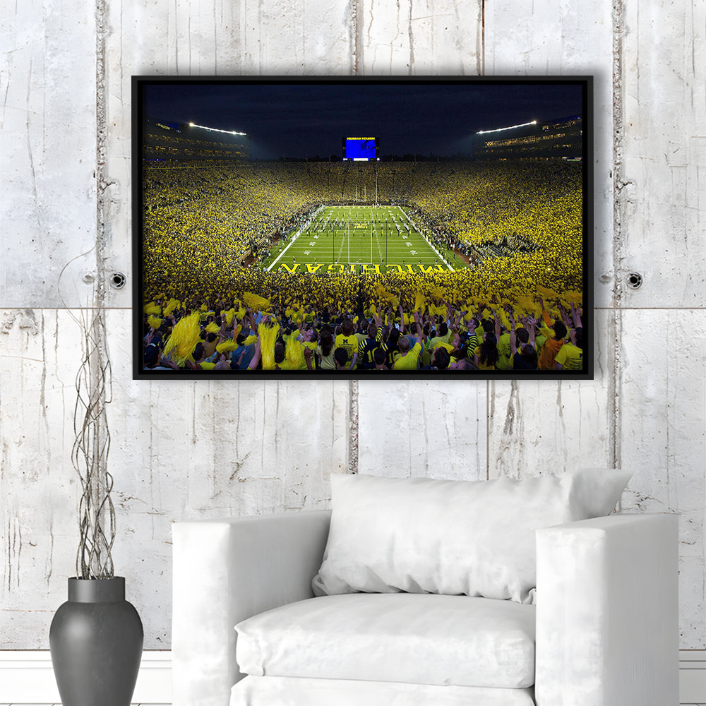 Michigan Wolverines Cornhole Boards, Stadium Canvas, Sport Art, Framed Canvas Print Wall Art, Floating Frame