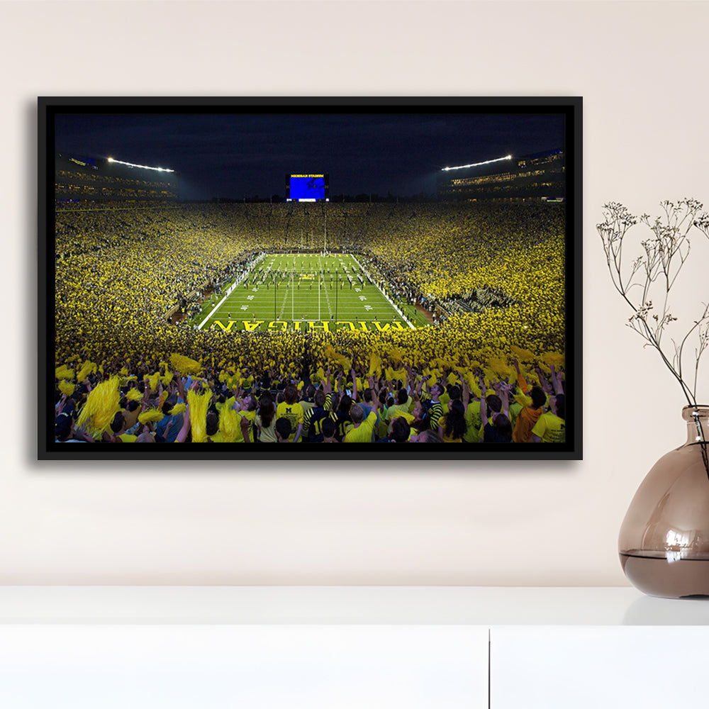 Michigan Wolverines Cornhole Boards, Stadium Canvas, Sport Art, Framed Canvas Print Wall Art, Floating Frame