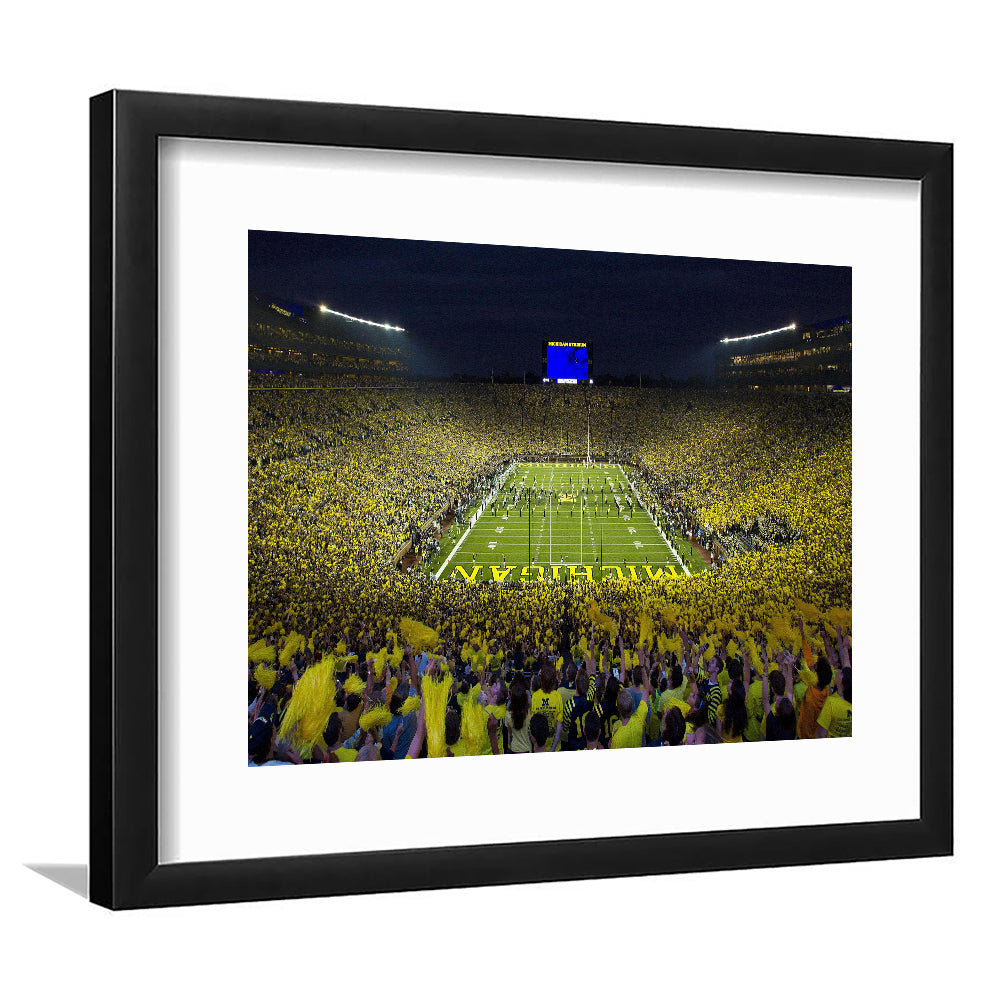 Michigan Wolverines Cornhole Boards, Stadium Canvas, Sport Art, Gift for him, White Border Framed Art Print Wall Decor