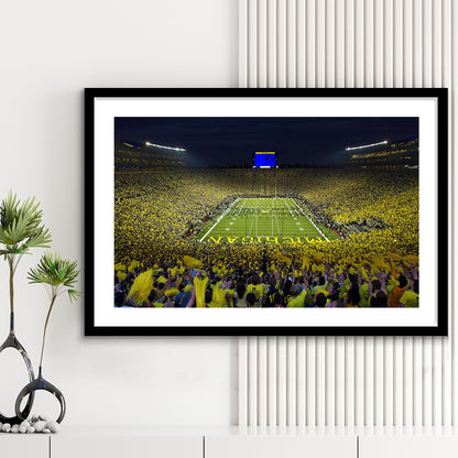 Michigan Wolverines Cornhole Boards, Stadium Canvas, Sport Art, Gift for him, White Border Framed Art Print Wall Decor