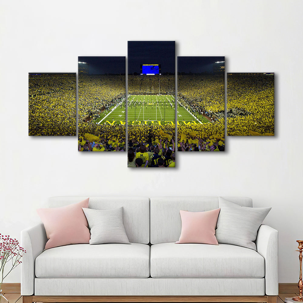 Michigan Wolverines Cornhole Boards, Stadium Canvas, Sport Art, Gift for him, 5 Panel, Large Canvas, Canvas Print Wall Art