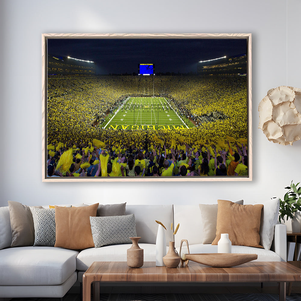 Michigan Wolverines Cornhole Boards, Stadium Canvas, Sport Art, Framed Canvas Print Wall Art, Floating Frame