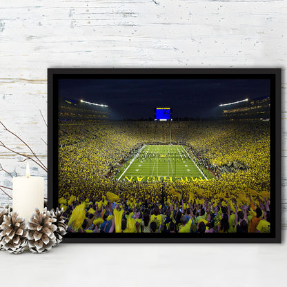 Michigan Wolverines Cornhole Boards, Stadium Canvas, Sport Art, Framed Canvas Print Wall Art, Floating Frame