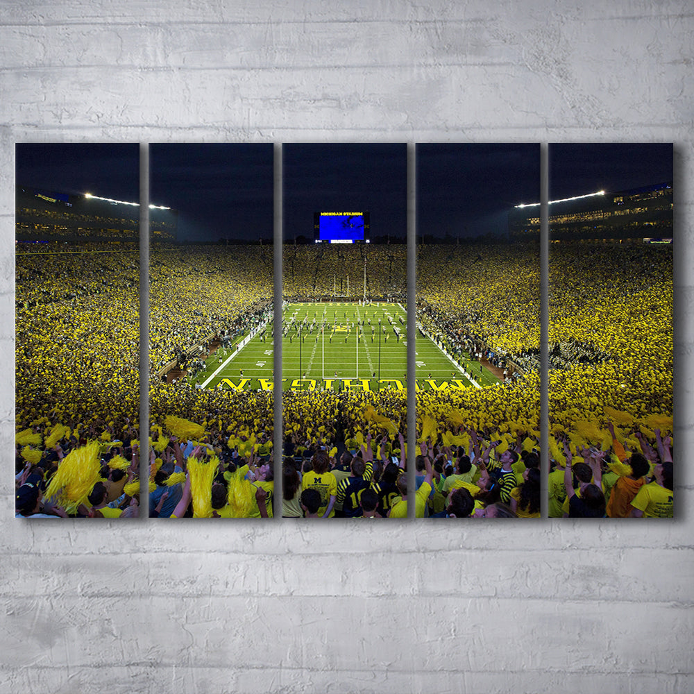 Michigan Wolverines Cornhole Boards, Stadium Canvas, Sport Art, 5 Panel B, Extra Large Canvas, Canvas Print Wall Art