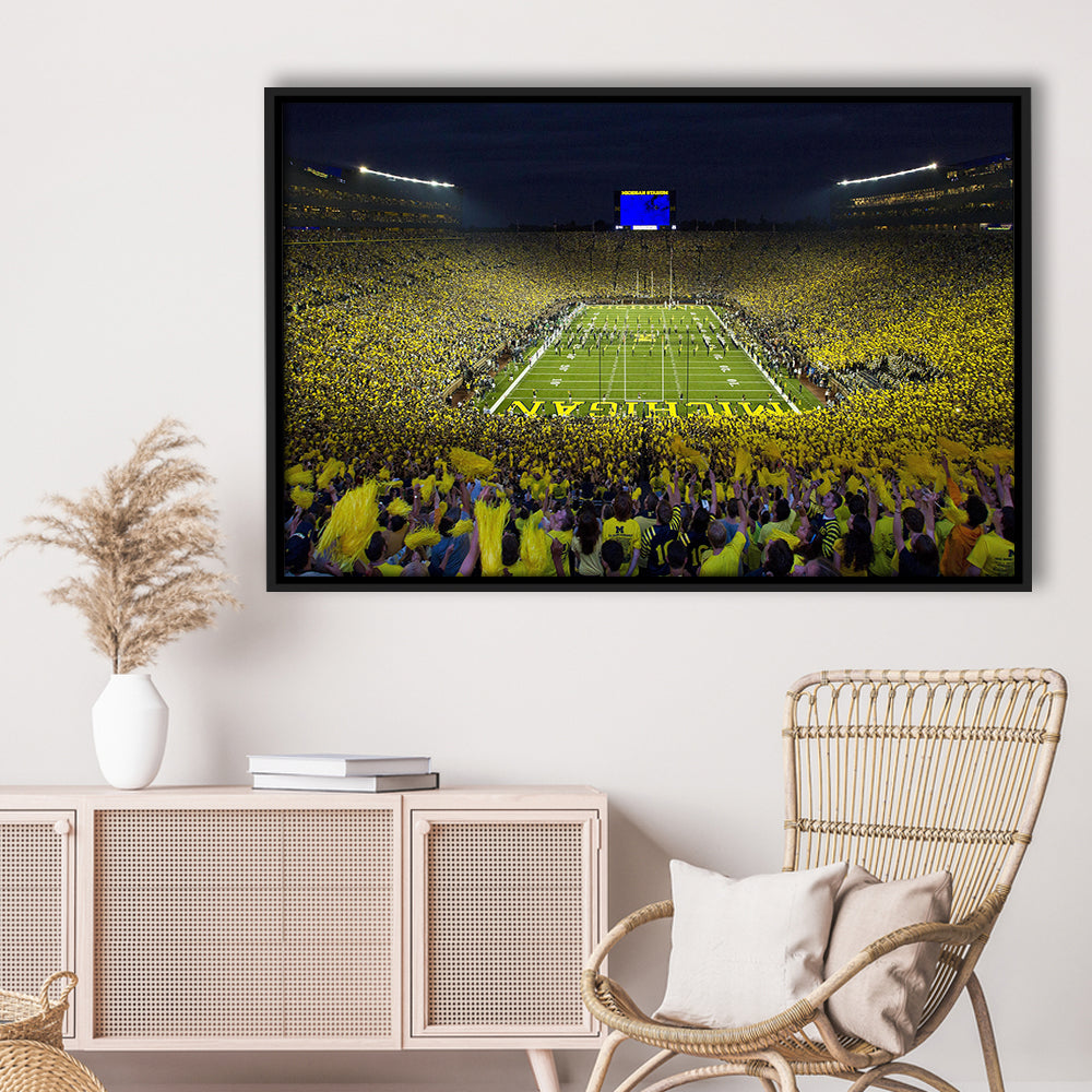 Michigan Wolverines Cornhole Boards, Stadium Canvas, Sport Art, Framed Canvas Print Wall Art, Floating Frame