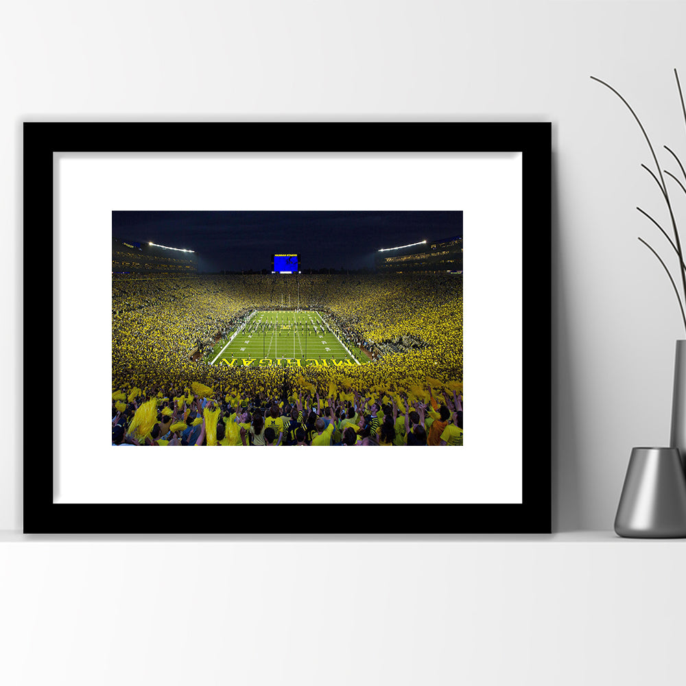 Michigan Wolverines Cornhole Boards, Stadium Canvas, Sport Art, Gift for him, White Border Framed Art Print Wall Decor