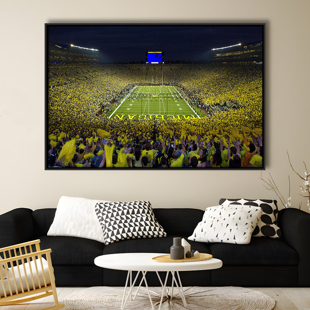 Michigan Wolverines Cornhole Boards, Stadium Canvas, Sport Art, Framed Canvas Print Wall Art, Floating Frame