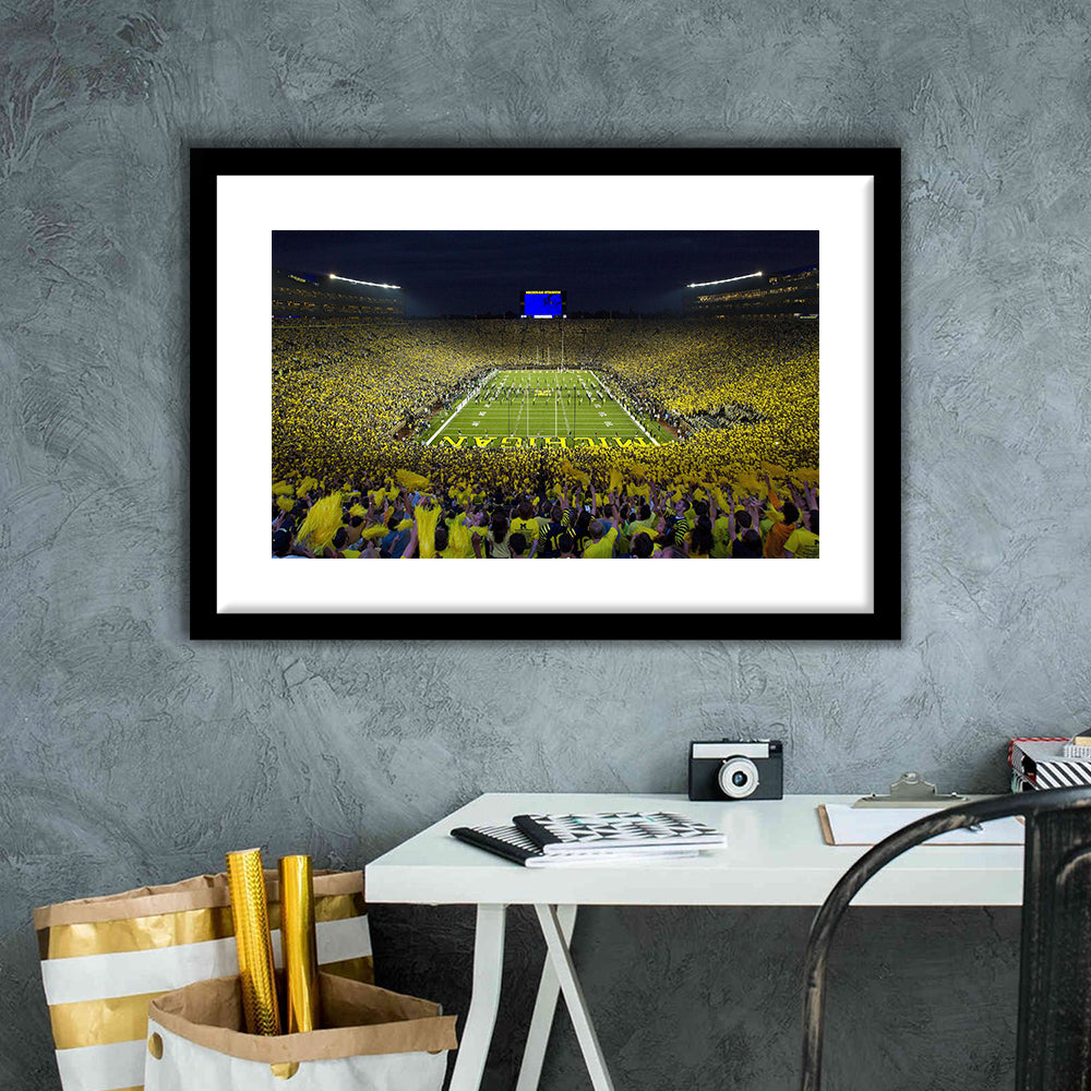 Michigan Wolverines Cornhole Boards, Stadium Canvas, Sport Art, Gift for him, White Border Framed Art Print Wall Decor
