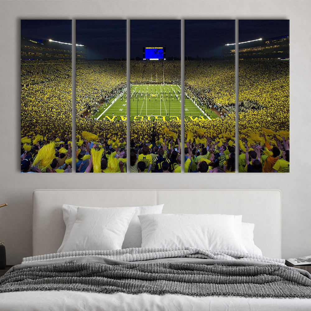 Michigan Wolverines Cornhole Boards, Stadium Canvas, Sport Art, 5 Panel B, Extra Large Canvas, Canvas Print Wall Art