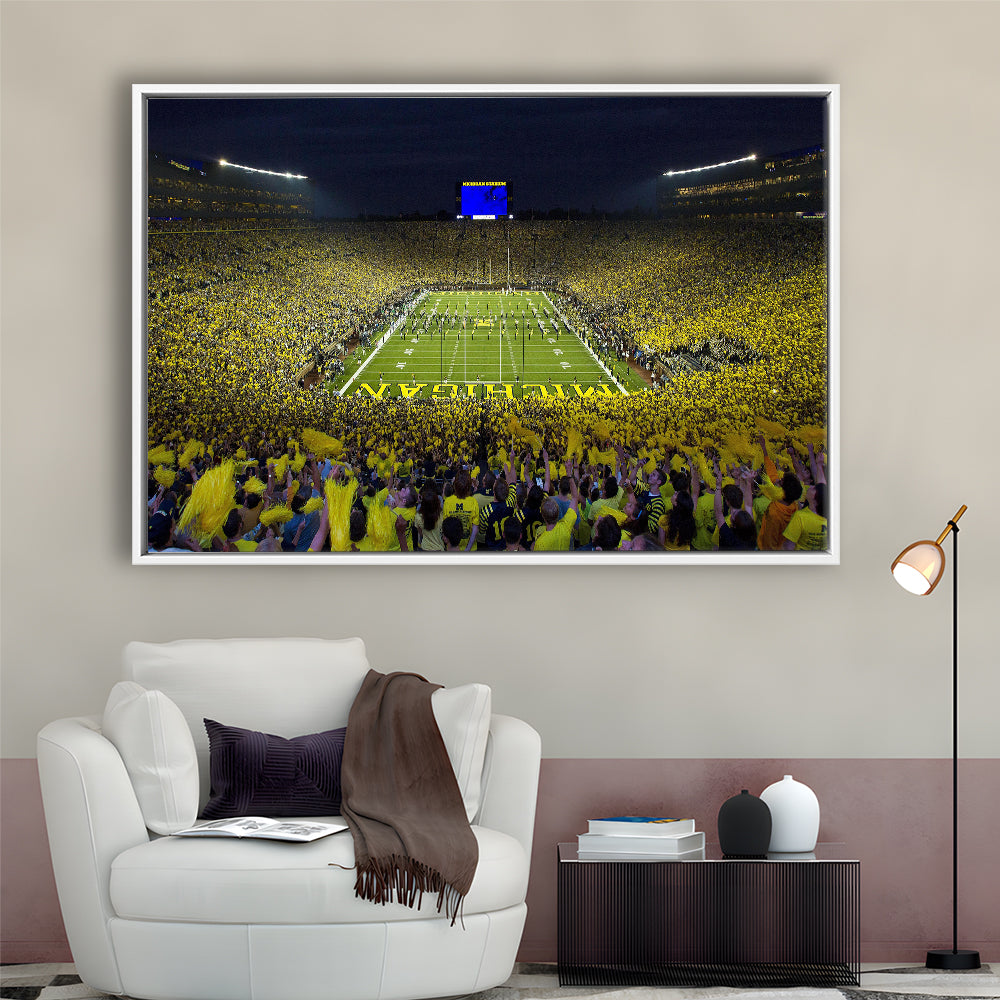 Michigan Wolverines Cornhole Boards, Stadium Canvas, Sport Art, Framed Canvas Print Wall Art, Floating Frame