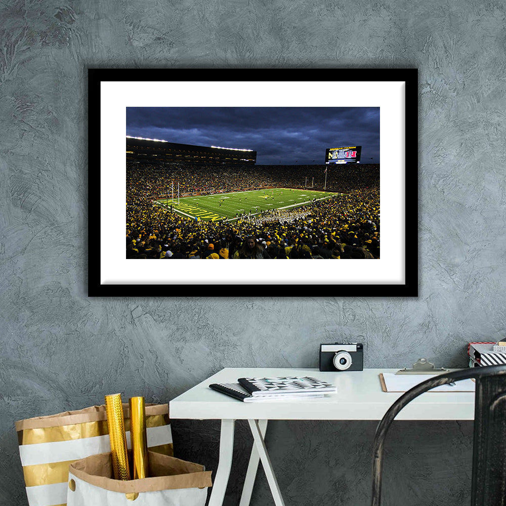 Michigan the Big House, Stadium Canvas, Sport Art, Gift for him, White Border Framed Art Print Wall Decor