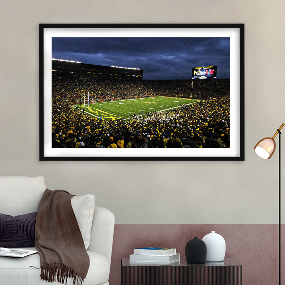 Michigan the Big House, Stadium Canvas, Sport Art, Gift for him, White Border Framed Art Print Wall Decor