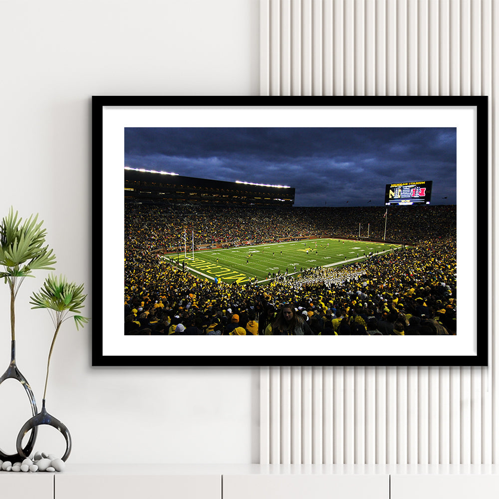 Michigan the Big House, Stadium Canvas, Sport Art, Gift for him, White Border Framed Art Print Wall Decor