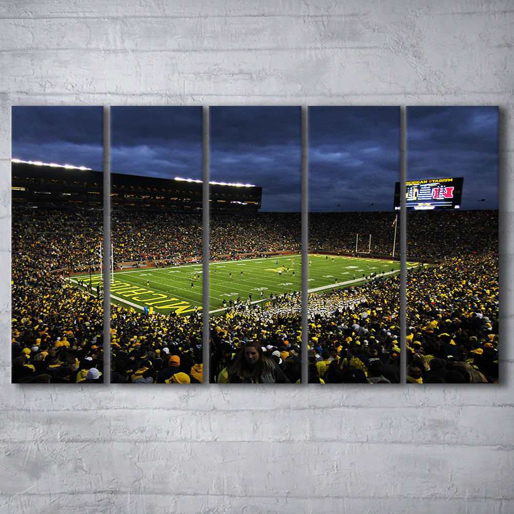 Michigan the Big House, Stadium Canvas, Sport Art, 5 Panel B, Extra Large Canvas, Canvas Print Wall Art