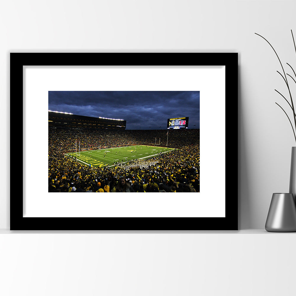 Michigan the Big House, Stadium Canvas, Sport Art, Gift for him, White Border Framed Art Print Wall Decor