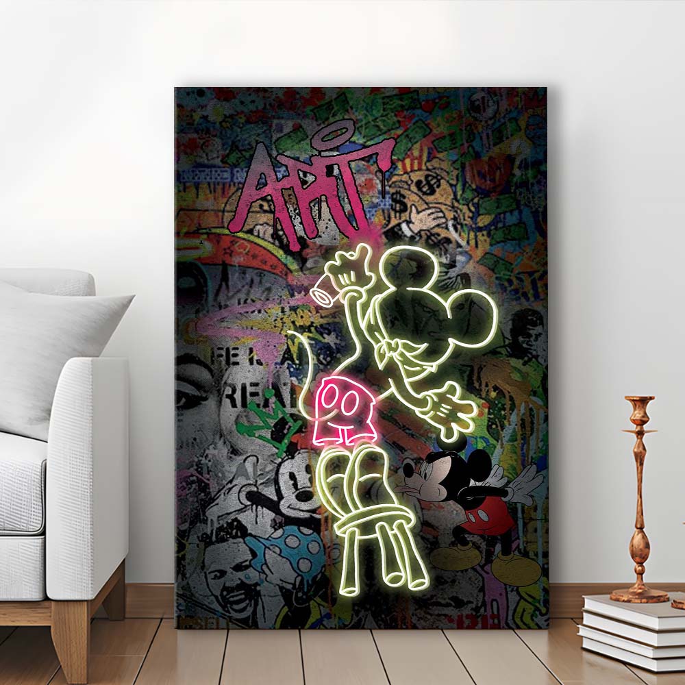 Mickey Artist, Neon Sign Effect, Canvas Print, Luxury Wall Art Decor, Modern Art