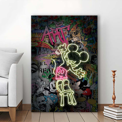 Mickey Artist, Neon Sign Effect, Canvas Print, Luxury Wall Art Decor, Modern Art