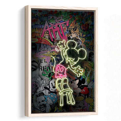 Mickey Artist, Neon Sign Effect, Framed Canvas Print, Floating Frame, Luxury Wall Art Decor