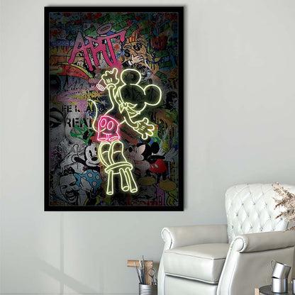 Mickey Artist, Neon Sign Effect, Framed Art Print, Picture Framed Wall Art Decor