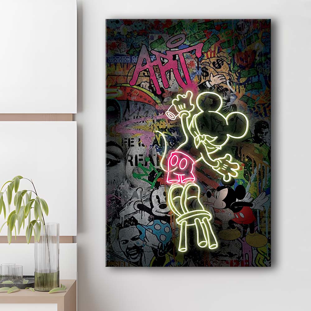 Mickey Artist, Neon Sign Effect, Canvas Print, Luxury Wall Art Decor, Modern Art