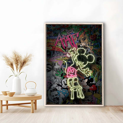 Mickey Artist, Neon Sign Effect, Framed Canvas Print, Floating Frame, Luxury Wall Art Decor