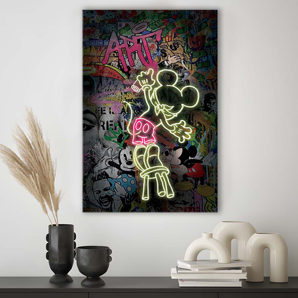 Mickey Artist, Neon Sign Effect, Canvas Print, Luxury Wall Art Decor, Modern Art