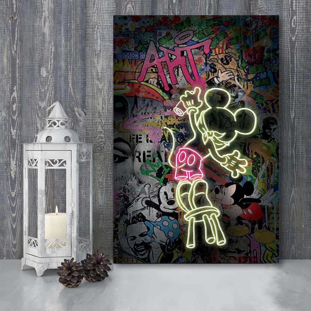 Mickey Artist, Neon Sign Effect, Canvas Print, Luxury Wall Art Decor, Modern Art