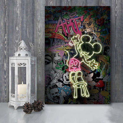 Mickey Artist, Neon Sign Effect, Canvas Print, Luxury Wall Art Decor, Modern Art