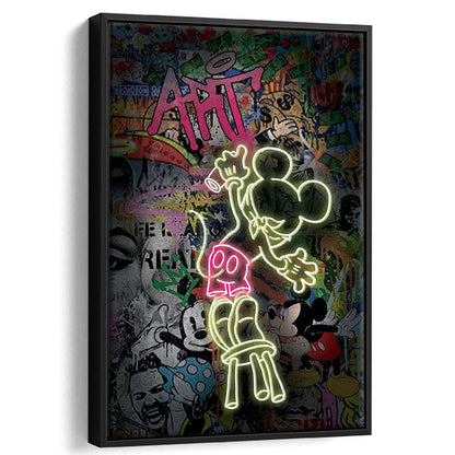 Mickey Artist, Neon Sign Effect, Framed Canvas Print, Floating Frame, Luxury Wall Art Decor