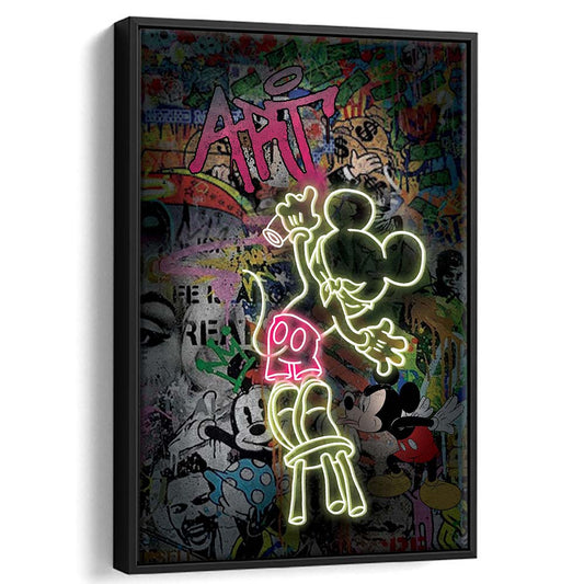 Mickey Artist, Neon Sign Effect, Framed Canvas Print, Floating Frame, Luxury Wall Art Decor