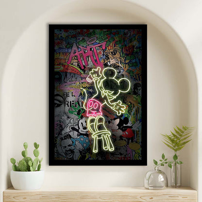 Mickey Artist, Neon Sign Effect, Framed Art Print, Picture Framed Wall Art Decor