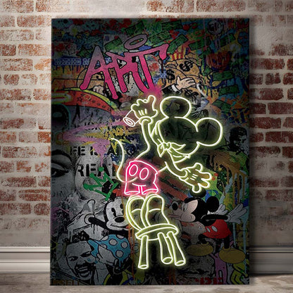 Mickey Artist, Neon Sign Effect, Canvas Print, Luxury Wall Art Decor, Modern Art
